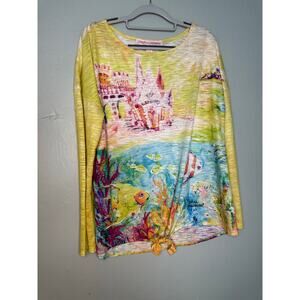 Leoma Lovegrove long sleeve art deco under the sea colorful long sleeve blouse